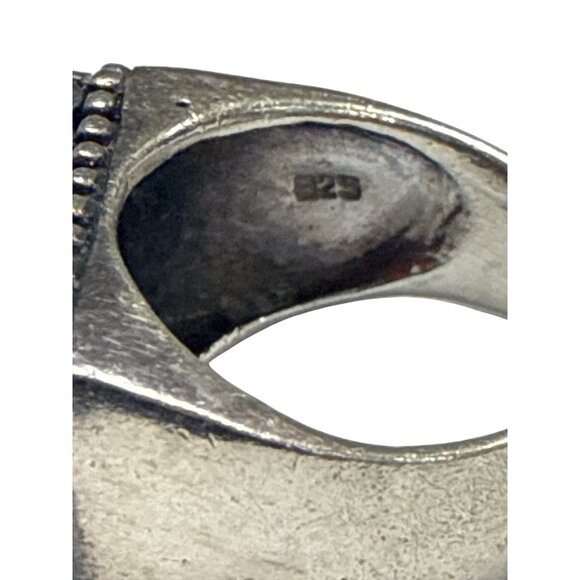 Vintage 925 Sterling Silver Ring  Rectangular  Stone & Ornate Filigree Design - Picture 5 of 9